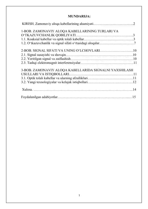Zamonaviy aloqa kabellari