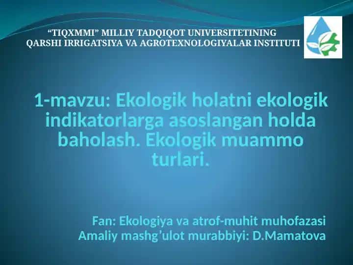Ekologik holatni ekologik indikatorlarga asoslangan holda baholash va ekologik muammo turlari