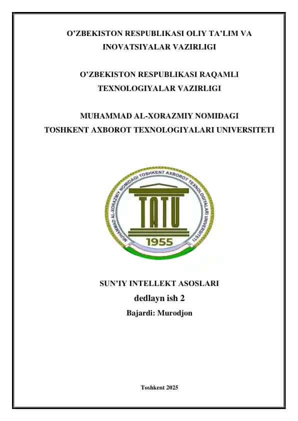 Mashinali o‘qitishda sinflashtirishning klassik aloritmlarini ma’lumotlarni grafik tasvirlash asosida loss xatoliklarini baholash