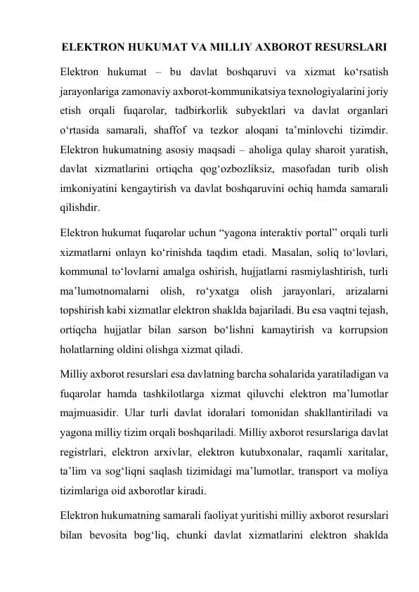Elektron hukumat va milliy axborot resurslari