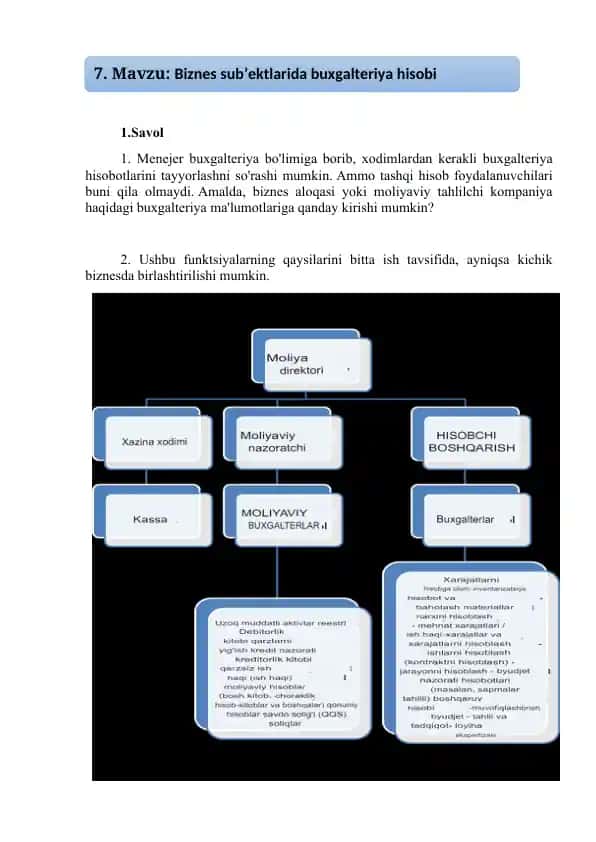 Buxgalteriya hisobotlarini tayyorlash va moliyaviy resurslarni nazorat qilish uchun funktsiyalar
