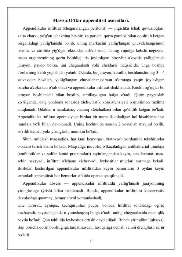 O'tkir appenditsit asoratlari