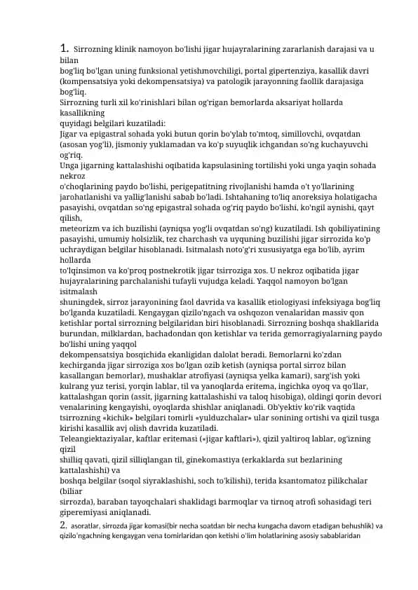 Sirrozning klinik namoyoniyati