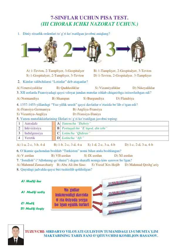PISA Test - 7-sinflar uchun