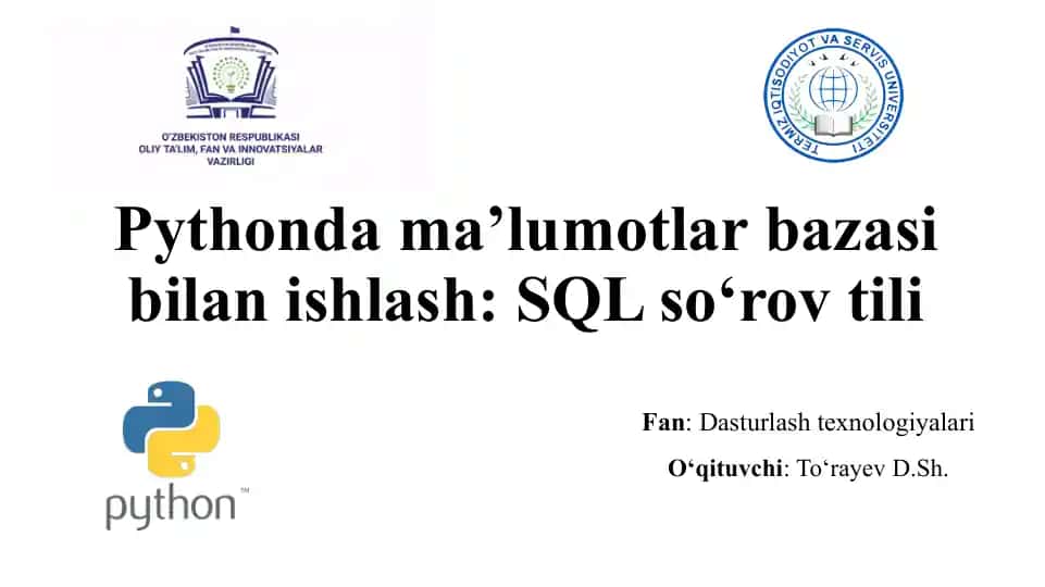SQL ma'lumotlar bazasi bilan ishlash: SQL so‘rov tili