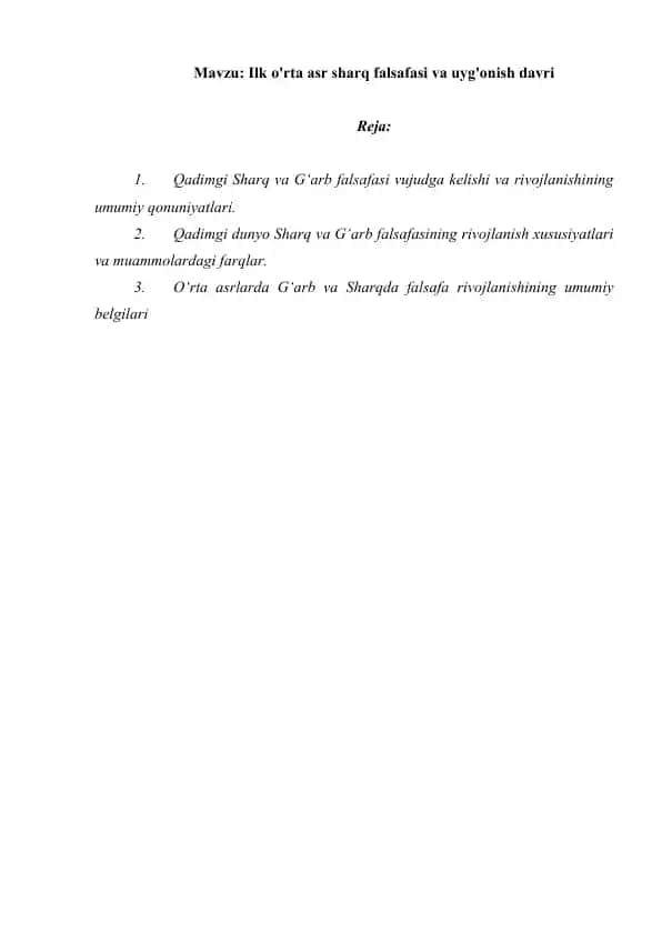 Qadimgi Sharq va G‘arb Falsafasi