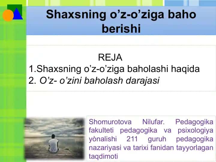 Shaxsning o’z-o’ziga baho berishi