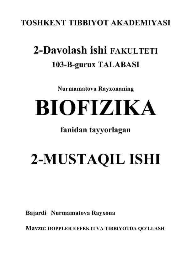 Doppler Effekti va Tibbiyotda Qo'llash