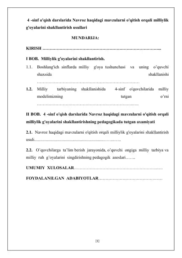 4 -sinf o'qish darslarida Navroz haqidagi mavzularni o'qitish orqali milliylik g'oyalarini shakllantirish usullari