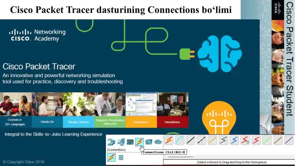 Cisco Packet Tracer dasturining Connections bo‘limi