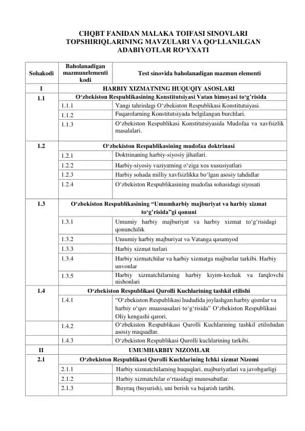 Harbiy Xizmatning Huquqiy Asoslari