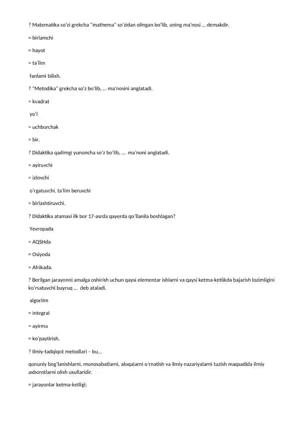Matematika ta'lim materiallari