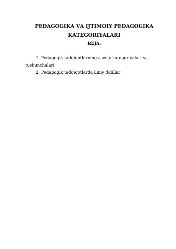 Pedagogika va Ijtimoiy Pedagogika Kategoriyalari