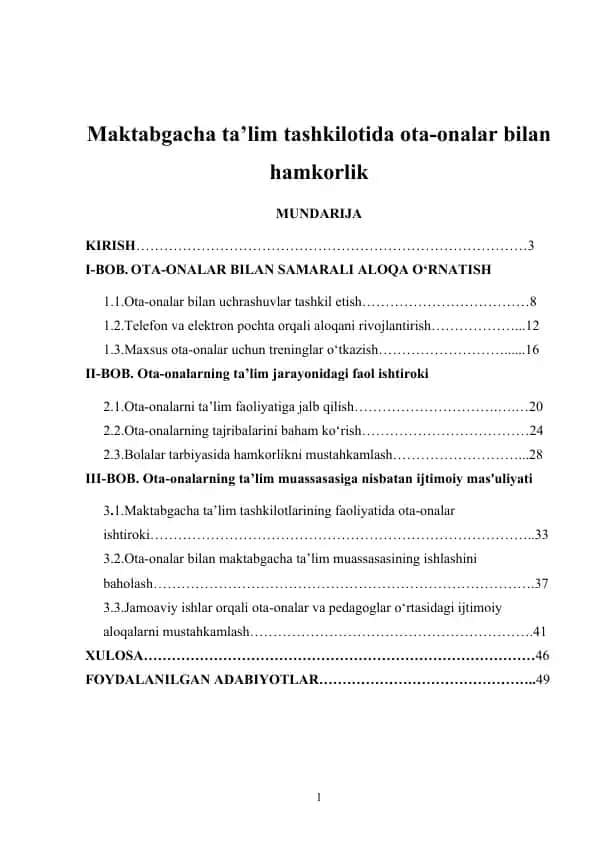 Maktabgacha ta’lim tashkilotida ota-onalar bilan uchrashuvlar tashkil etish