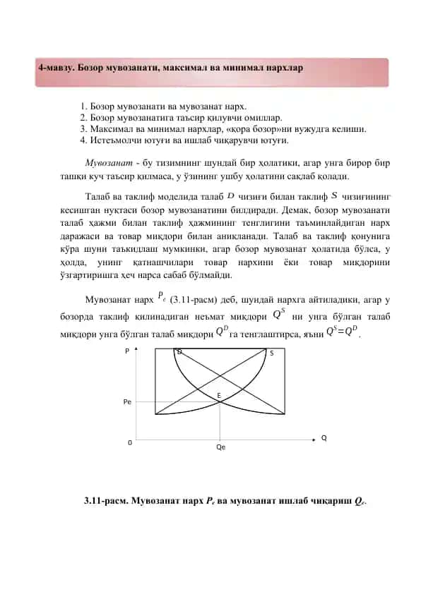 Bozor muvozanati, maksimal va minimal narhlar