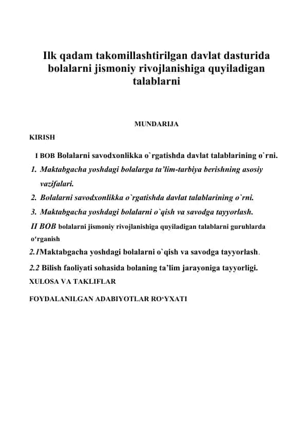 Maktabgacha yoshdagi bolalar rivojlanishiga qo‘yiladigan davlat talablari