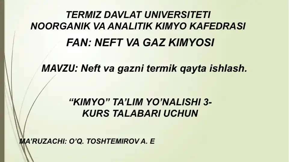 Neft va Gaz Kimyosi