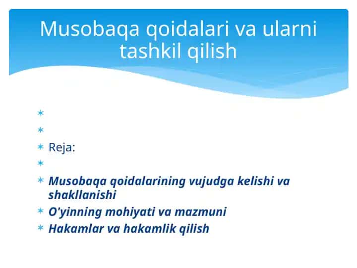 Musobaqa qoidalari va ularni tashkil qilish