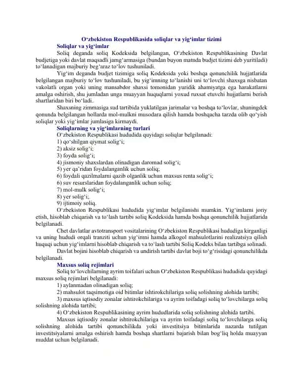 Soliqlar va yig‘imlar tizimi