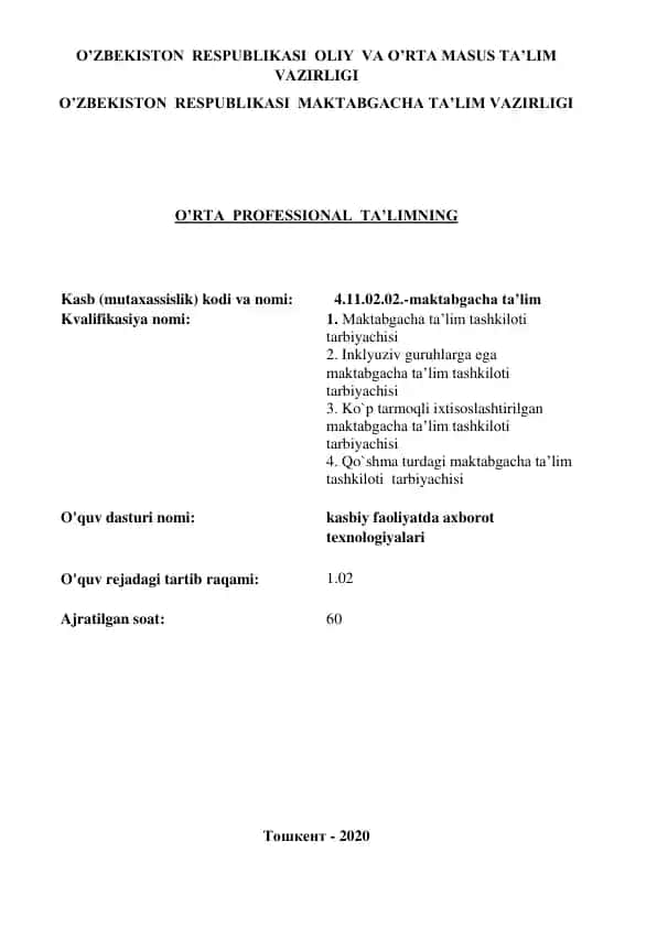 Kasbiy faoliyatda axborot texnologiyalari