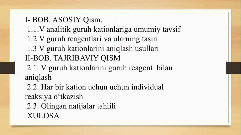 V guruh kationlarining kimyoviy tahlili