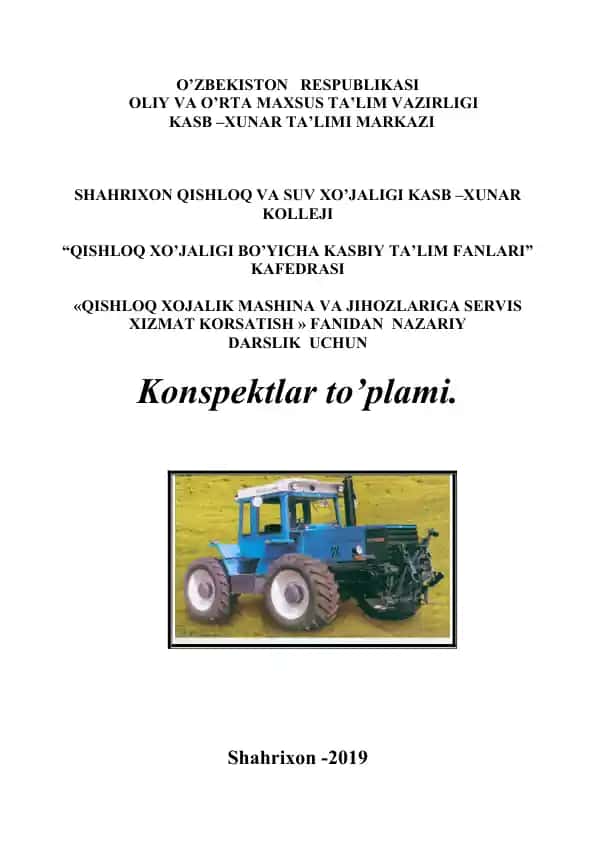 "Qishloq xo'jalik mashinasozligi texnik-mexanigi"