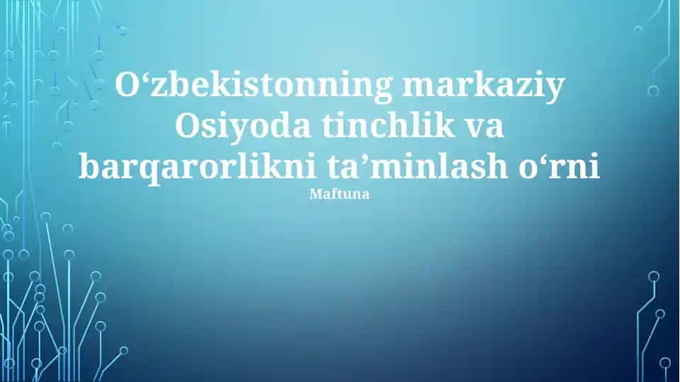 Oʻzbekistonning tinchlik va barqarorlikni taʼminlash
