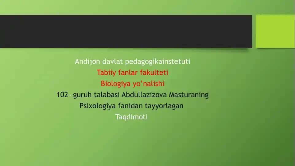 Yosh va Pedaogogik Psixologiya fanining taqdimoti
