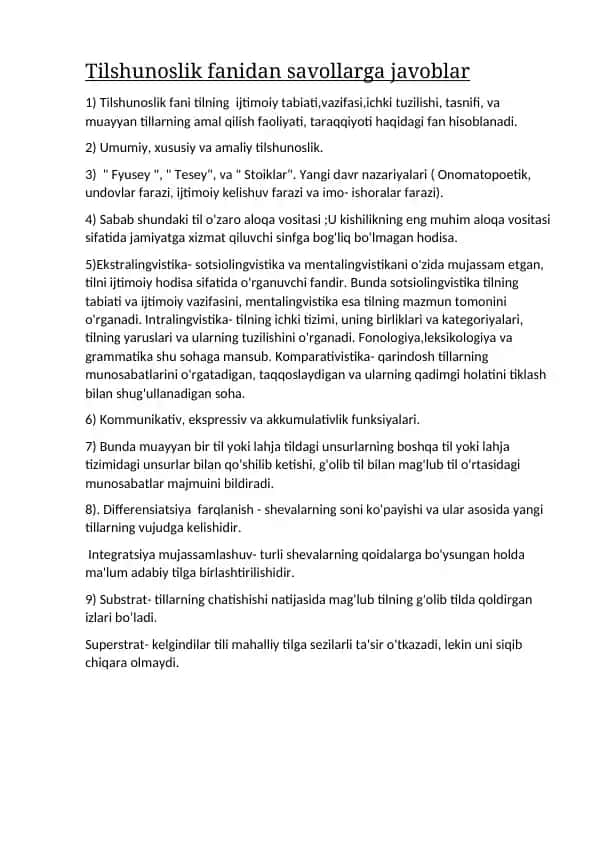 Tilshunoslik fanidan savollarga javoblar