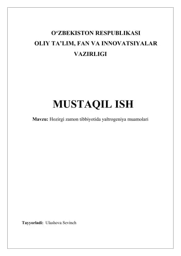 Hozirgi zamon tibbiyotida yaltrogeniya muamolari