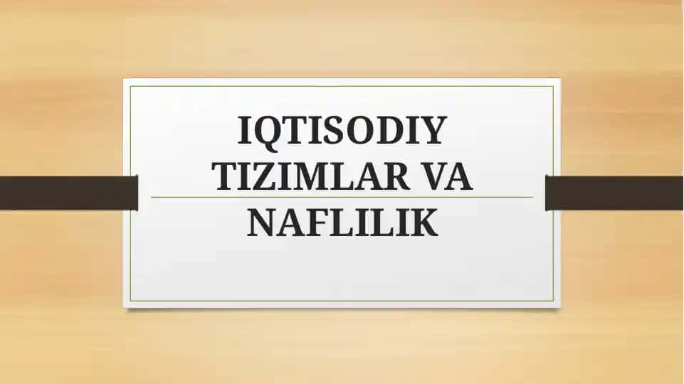 IQTISODIY TIZIMLAR VA NAFLILIK