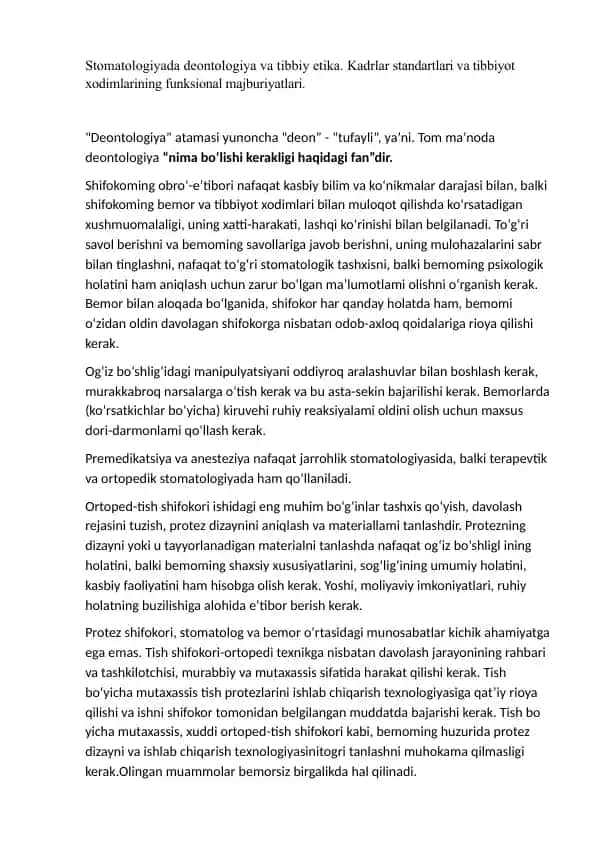 Stomatologiyada deontologiya va tibbiy etika