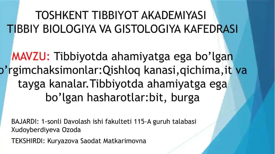 Tibbiyotda ahamiyatga ega bo’lgan o’rgimchaksimonlar