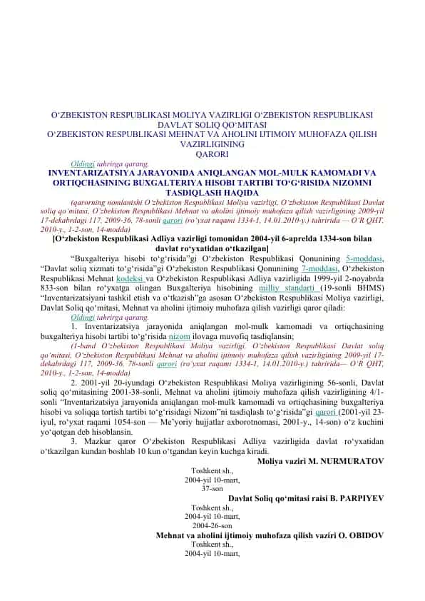 Mol-mulk solig‘ini hisoblash va to‘lash tartibi nizomi