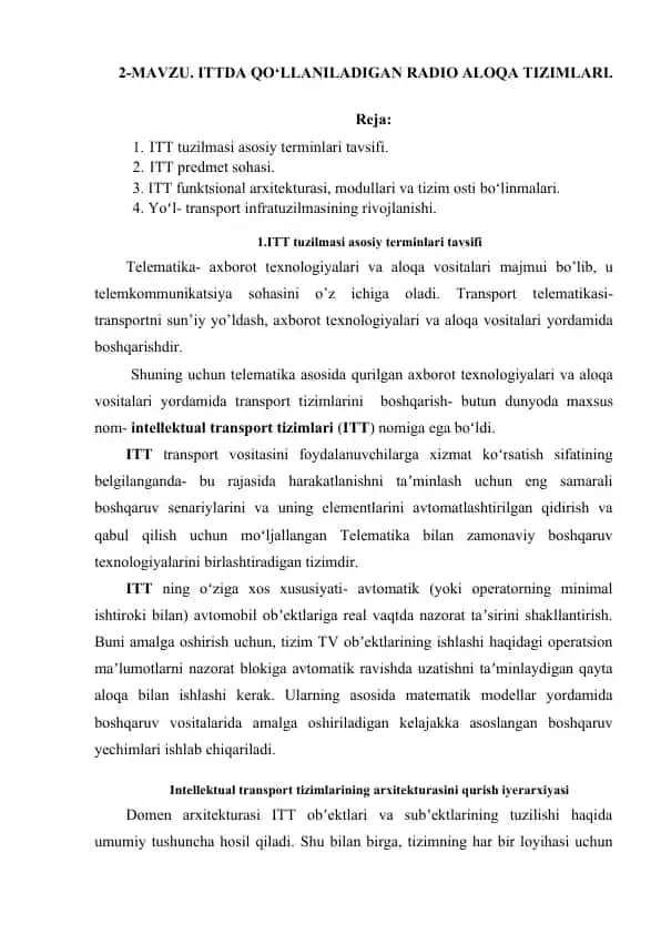 ITT tuzilmasi asosiy terminlari tavsifi