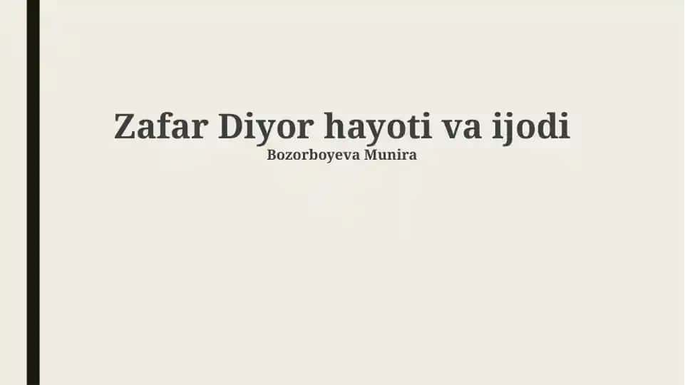 Zafar Diyor hayoti va ijodi