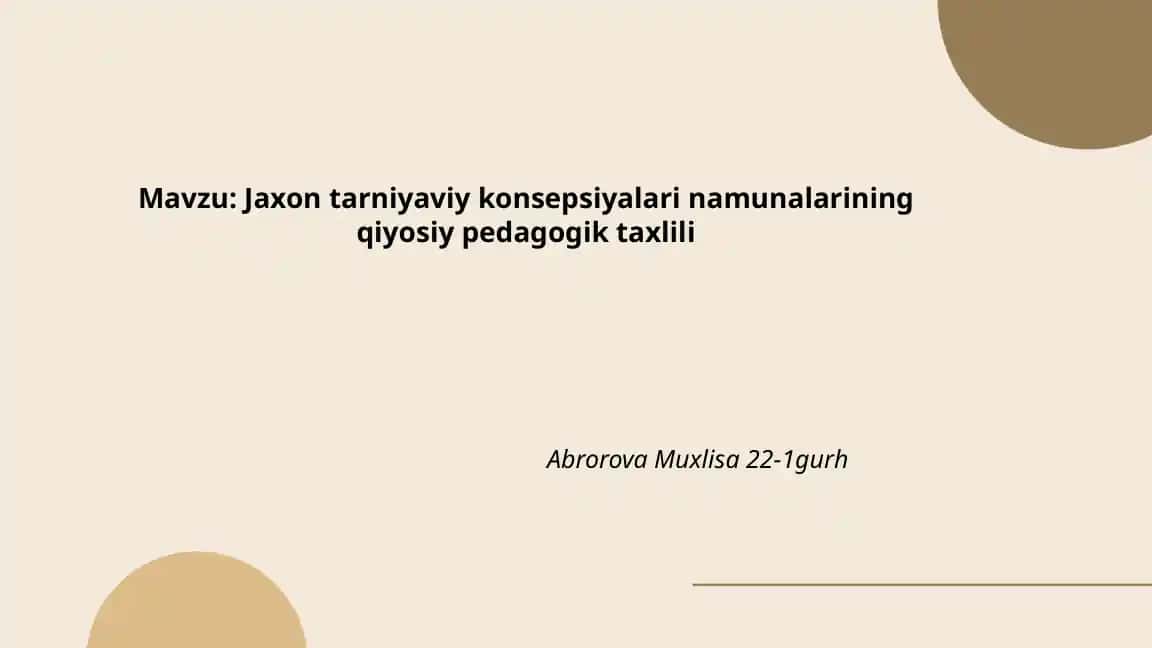 Jaxon Tarniyaviy Konsepsiyalari Namunalarining Qiyosiy Pedagogik Taxlili