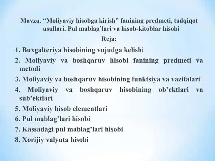 Moliyaviy hisobga kirish