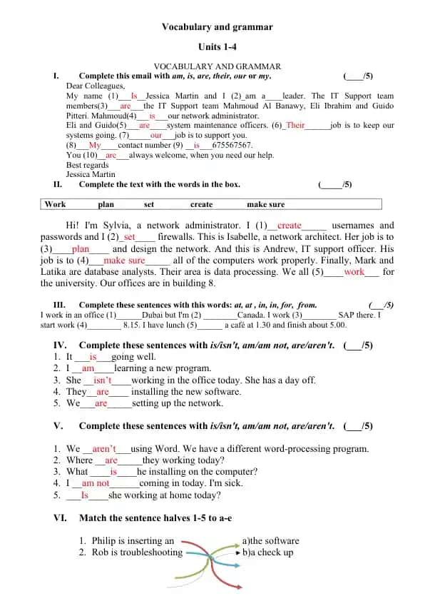 Vocabulary and Grammar Units 1-4