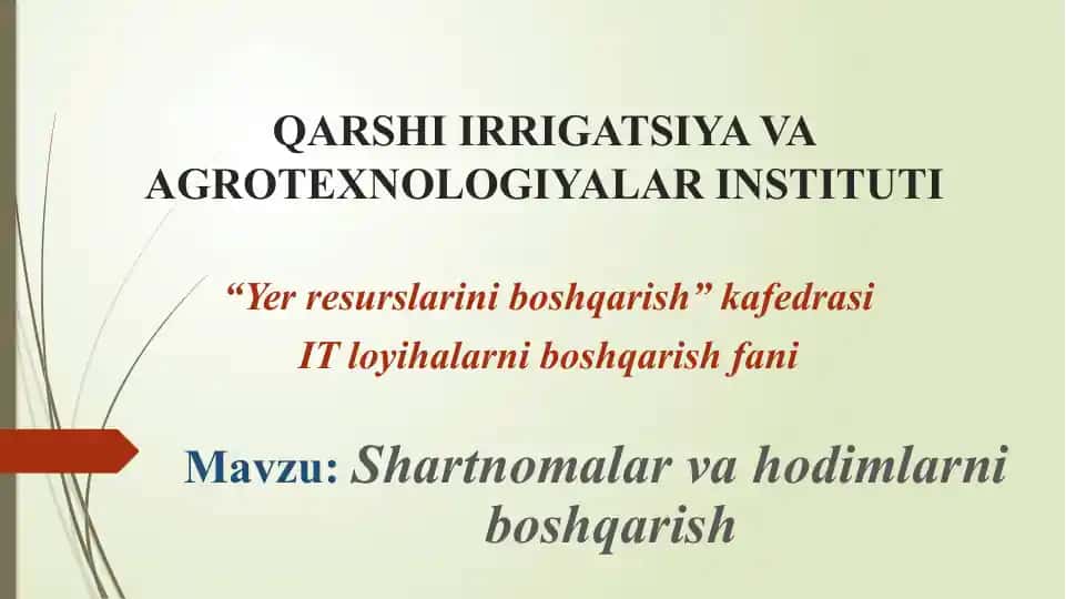 Shartnomalar va hodimlarni boshqarish