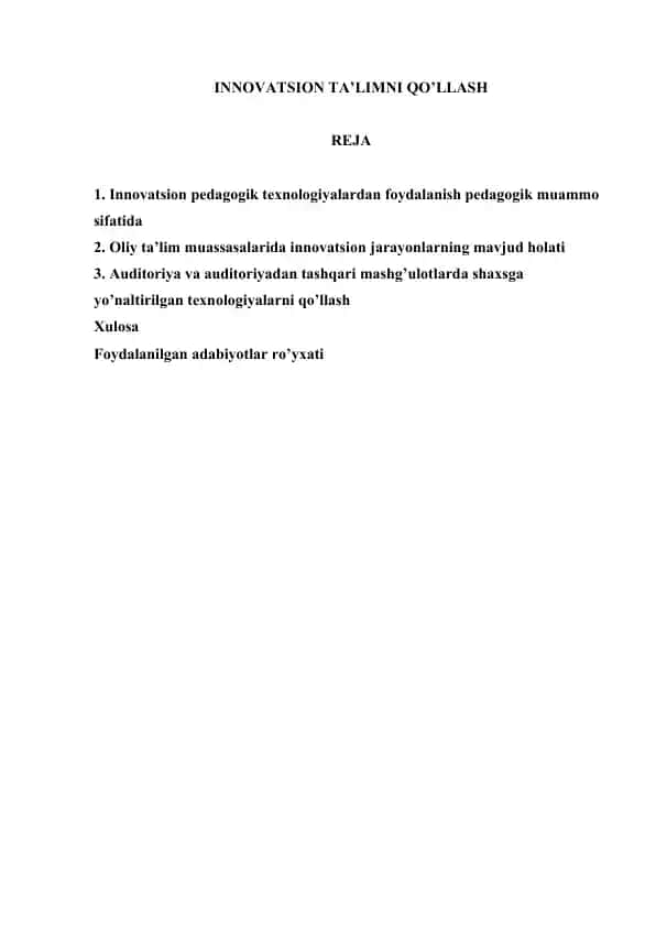 Innovatsion pedagogik texnologiyalardan foydalanish
