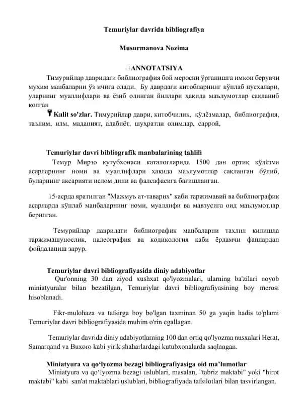 Temuriylar davrida bibliografiya