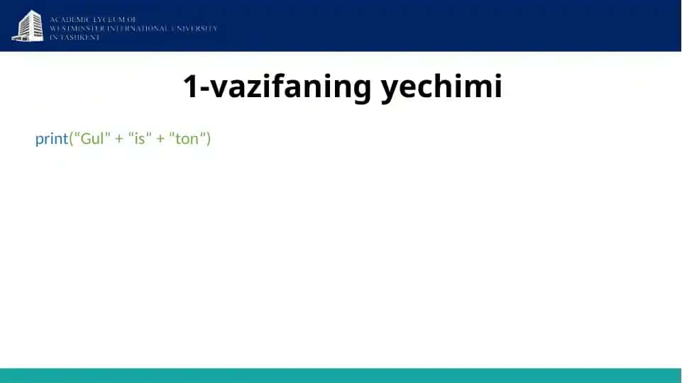 Python dasturlash tilida ustozning dars yoki vazifalari
