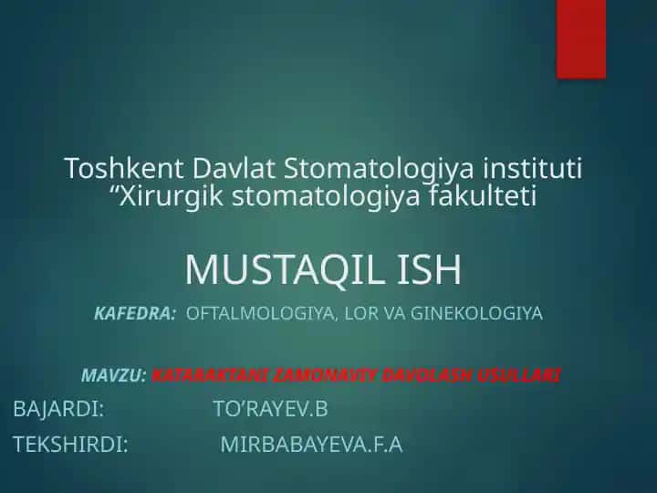 Kataraktani zamonaviy davolash usullari