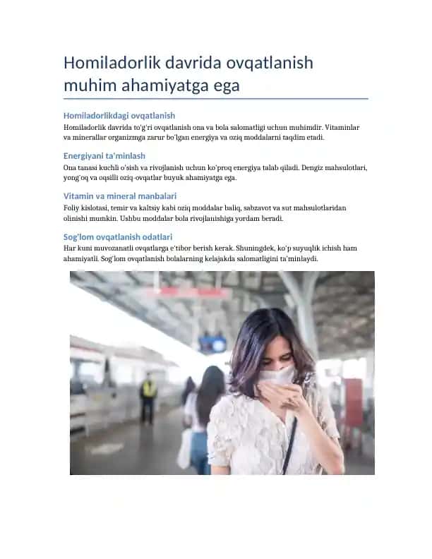 Homiladorlik davrida ovqatlanish muhim ahamiyatga ega