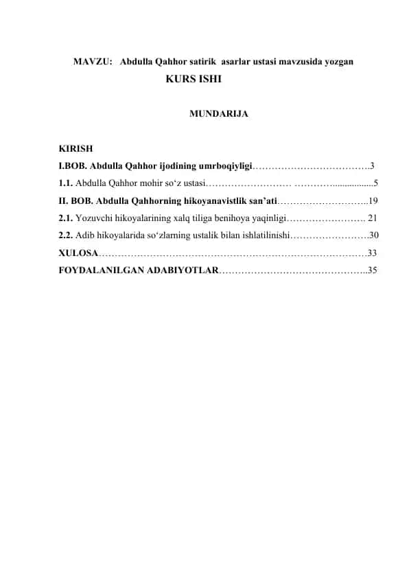 Abdulla Qahhor satirik asarlar ustasi
