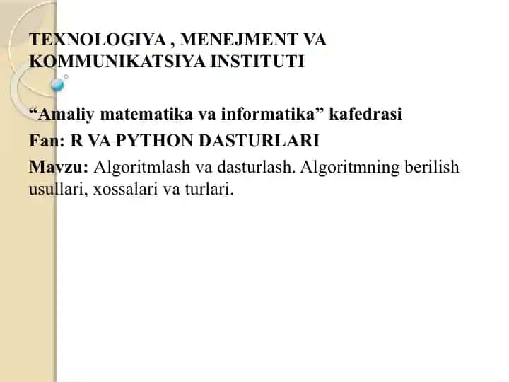Fan: R VA PYTHON DASTURLARI