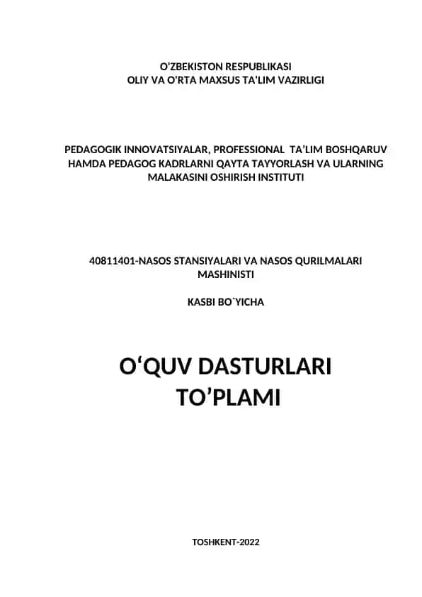 40811401-Nasos stansiyalari va nasos qurilmalari mashinisti