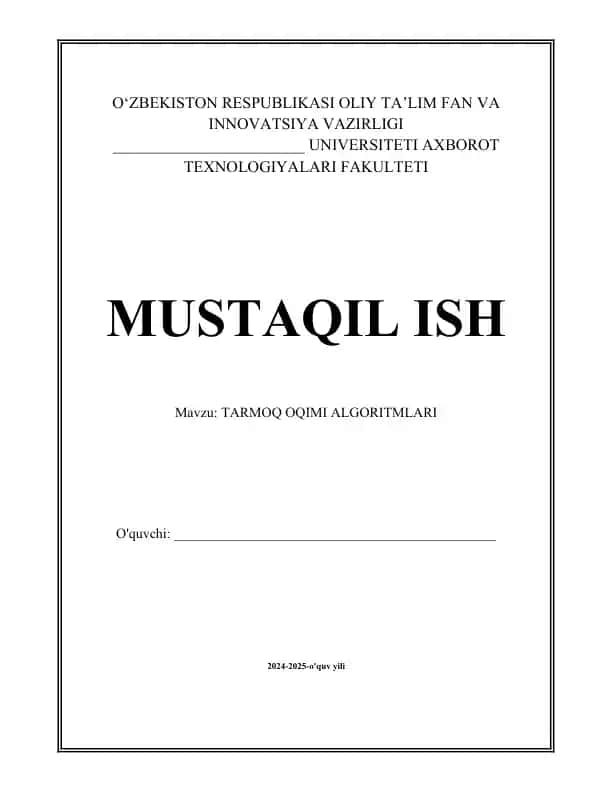 TARMOQ OQIMI ALGORITMLARI