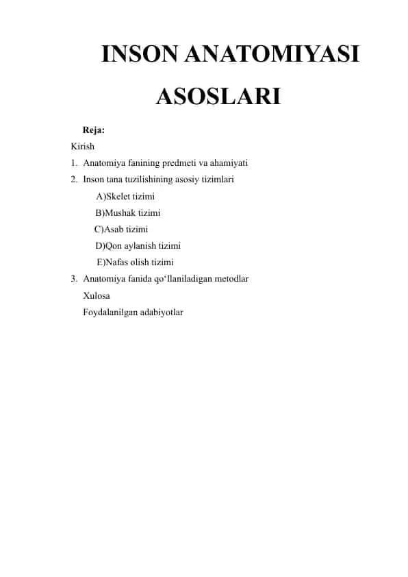INSON ANATOMIYASI ASOSLARI